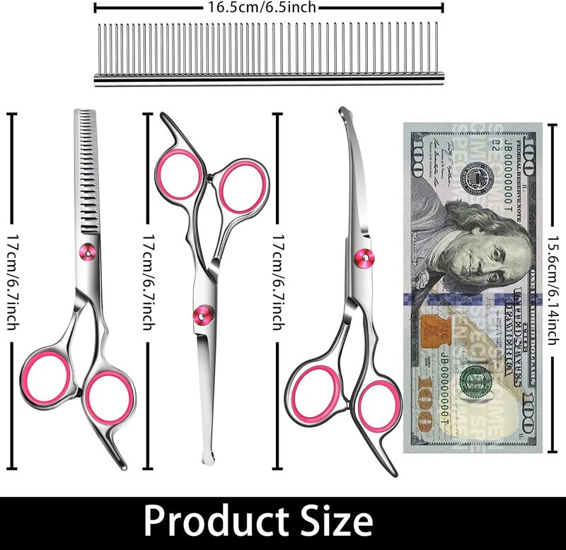 wikdey Dog Grooming scissors Kit,Includes Curved Thinning straight scissors and Comb, Dog Grooming Shears with Safety Round Tips,pet Grooming kit for Small Dogs&Puppies - Image 2